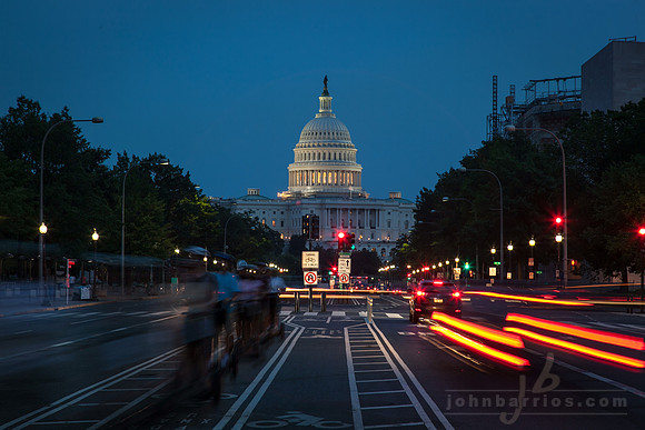 Segway's on Pennsylvania Ave, US Capitol Building at night